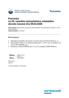 20. ZASEDÁNÍ ZASTUPITELSTVA PROBĚHNE MIMOŘÁDNĚ 9. DUBNA 2026