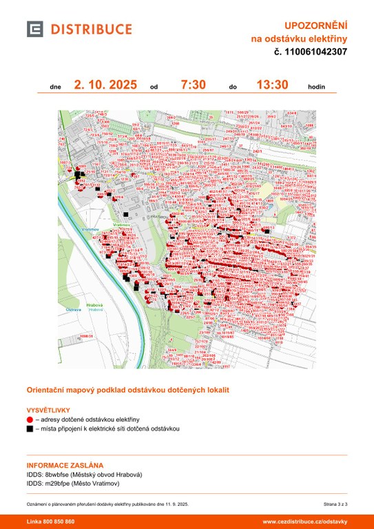 PLÁNOVANÁ ODSTÁVKA ELEKTŘINY – 2. ŘÍJNA 2025