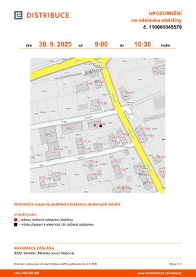 PLÁNOVANÁ ODSTÁVKA ELEKTŘINY – 30. ZÁŘÍ 2025