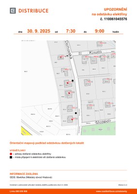 PLÁNOVANÁ ODSTÁVKA ELEKTŘINY – 30. ZÁŘÍ 2025