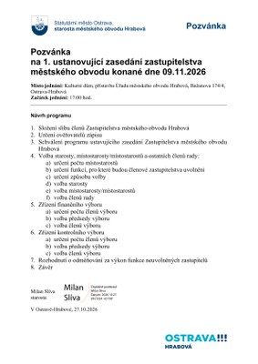 Pozvánka na ustanovující zasedání zastupitelstva 