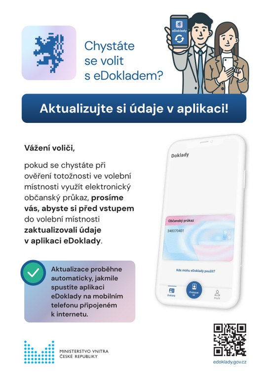 VOLBY 2025: NEZAPOMEŇTE AKTUALIZOVAT EDOKLADY PŘED VSTUPEM DO VOLEBNÍ MÍSTNOSTI